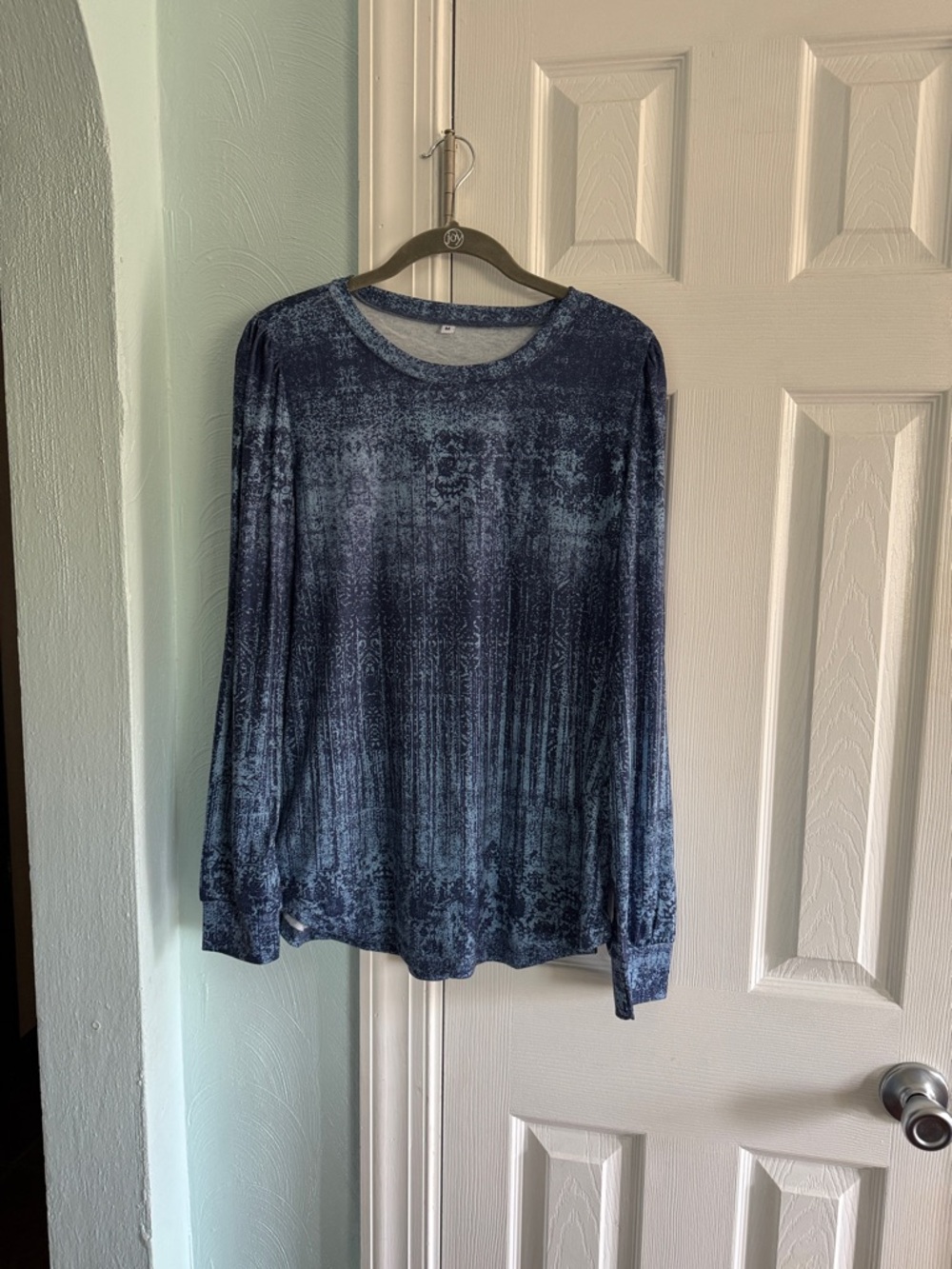 Long Sleeve Blue Printed Women's Top